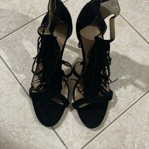 Ann Taylor black 4 inch heels with real suede leather fringe design. Size 9 M.